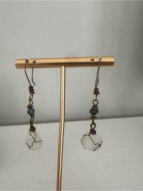 Handmade Copper Wire Wrapped White Crystal Drop Earrings